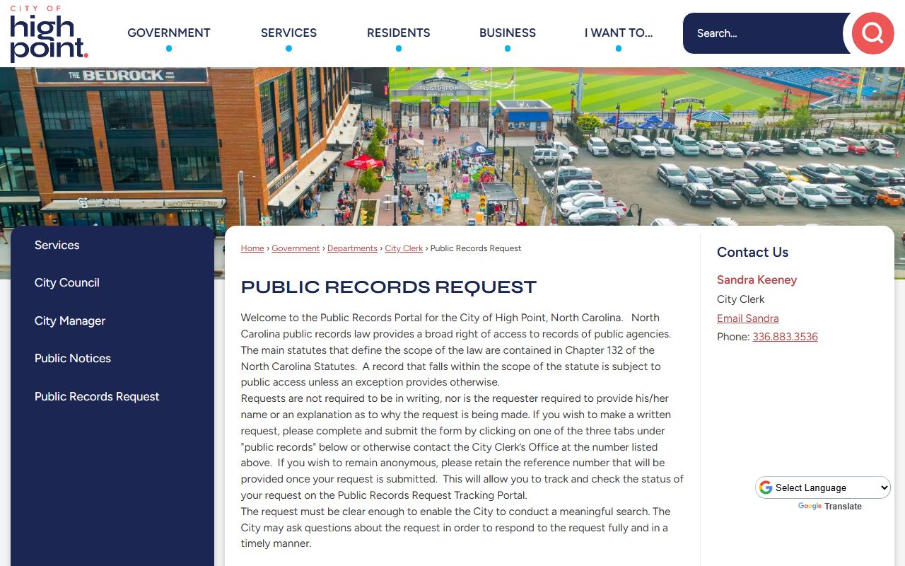 High Point public records request page for booking and arrest records