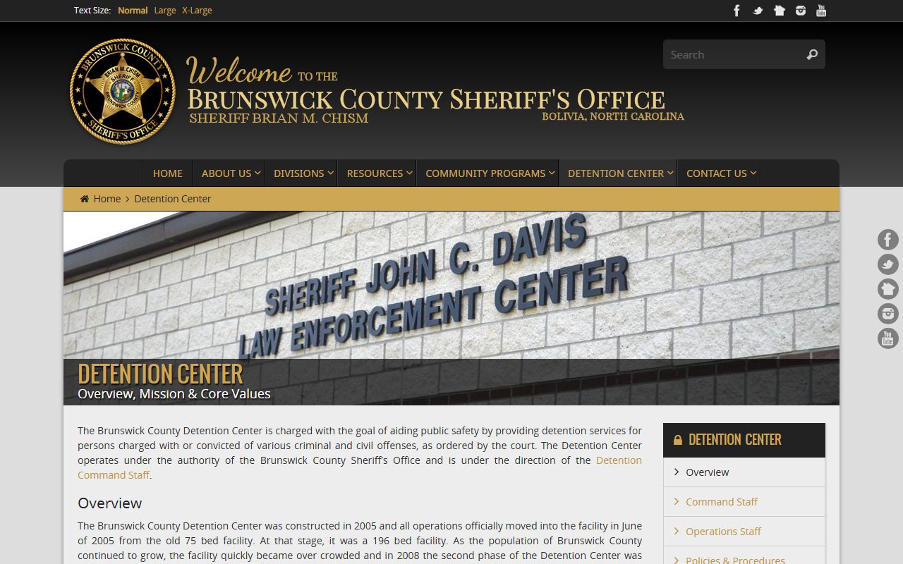 Brunswick County 72 hour booking detention center main page