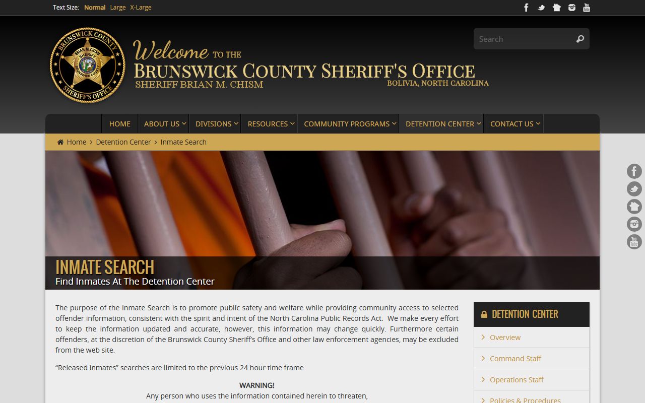 Brunswick County 72 hour booking inmate search portal