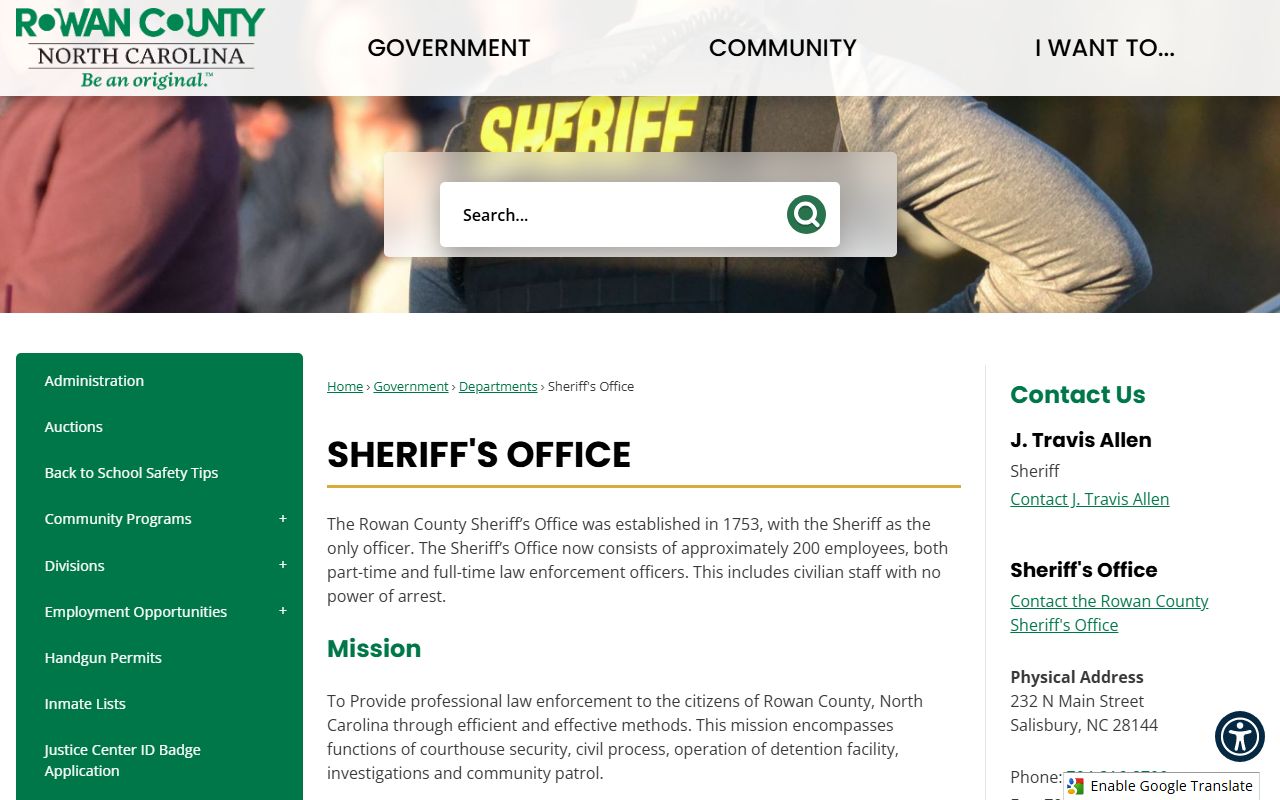 Rowan County 72 hour booking Sheriff's Office website