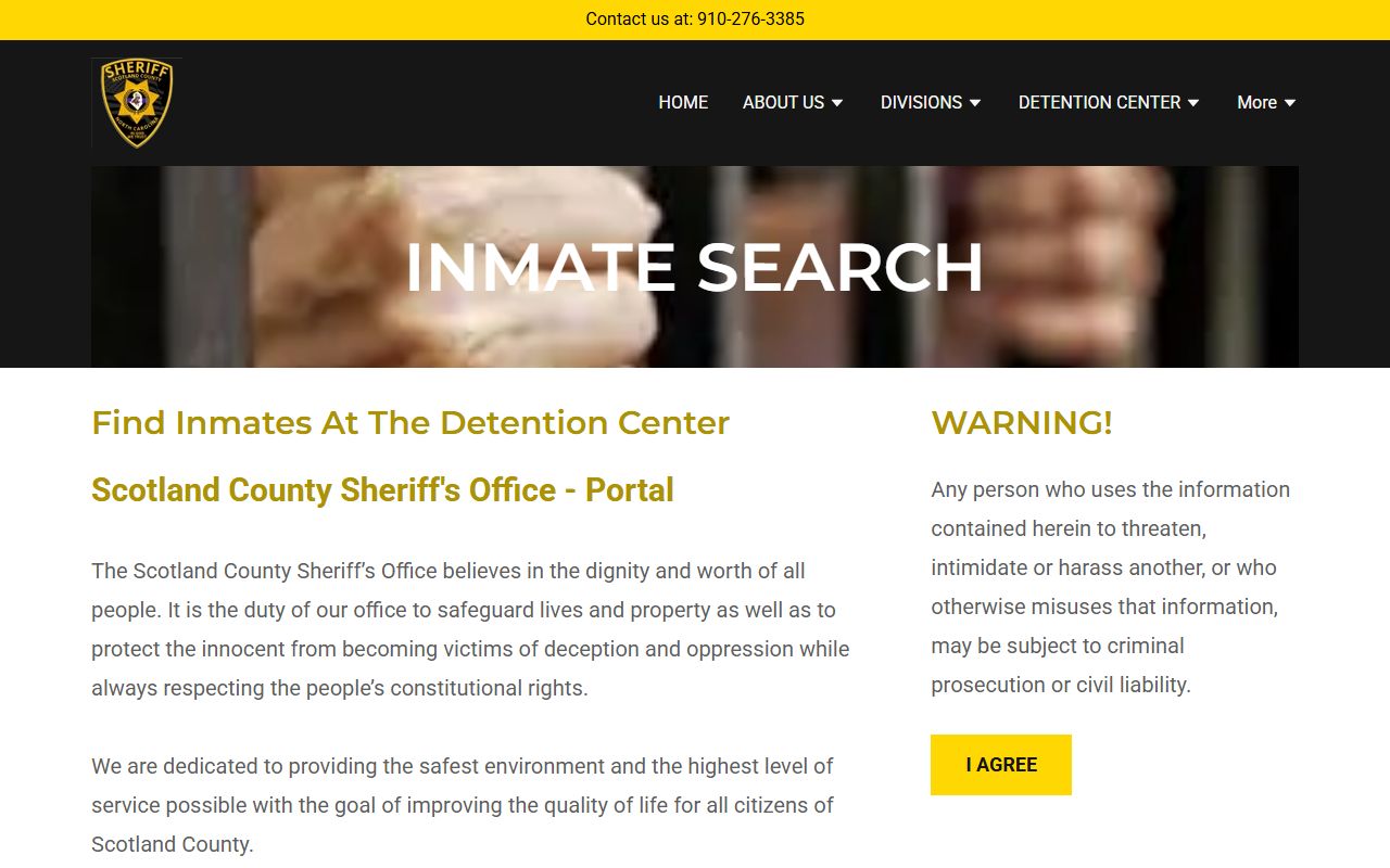 Scotland County inmate search portal showing booking records