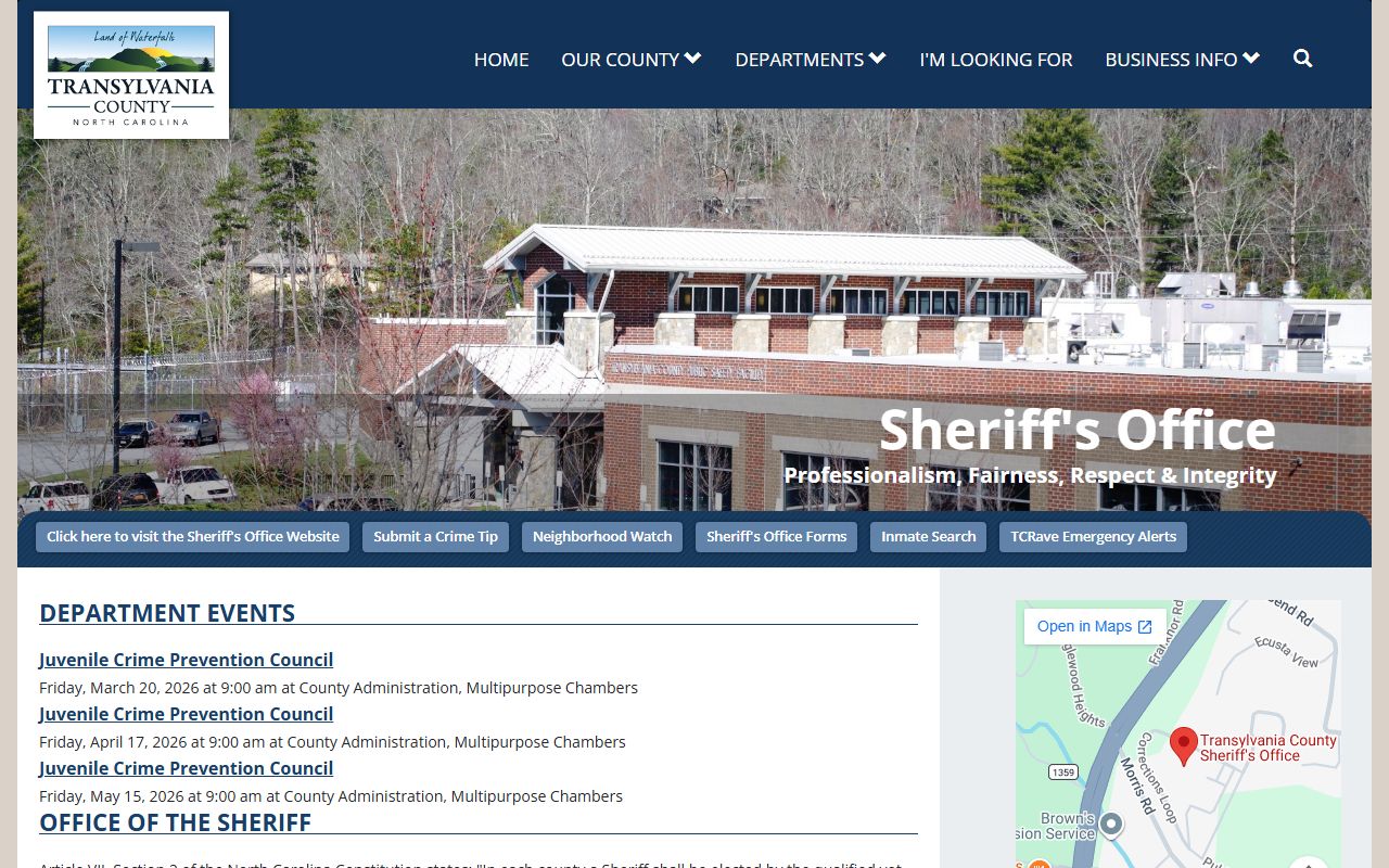 Transylvania County 72 hour booking Sheriff's Office government page