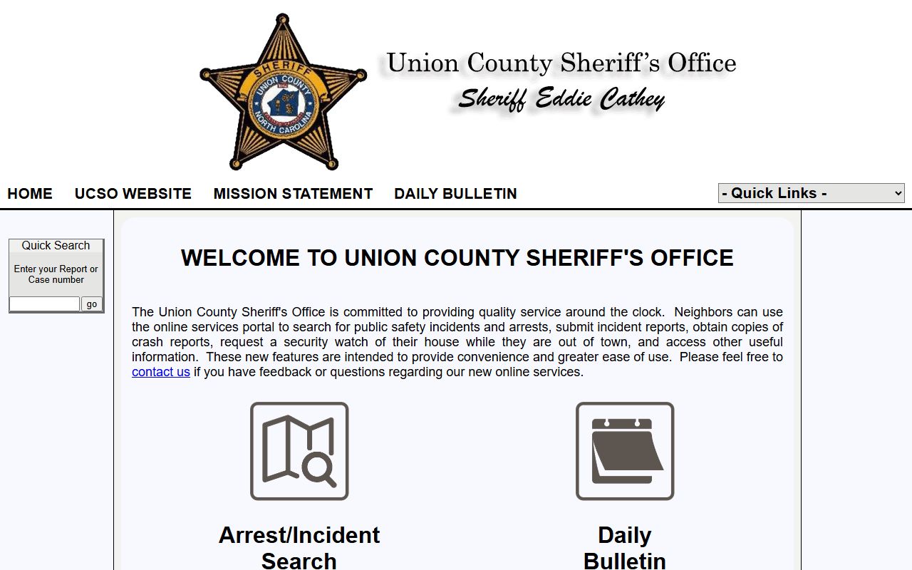Union County 72 hour booking Sheriff's Office P2C portal